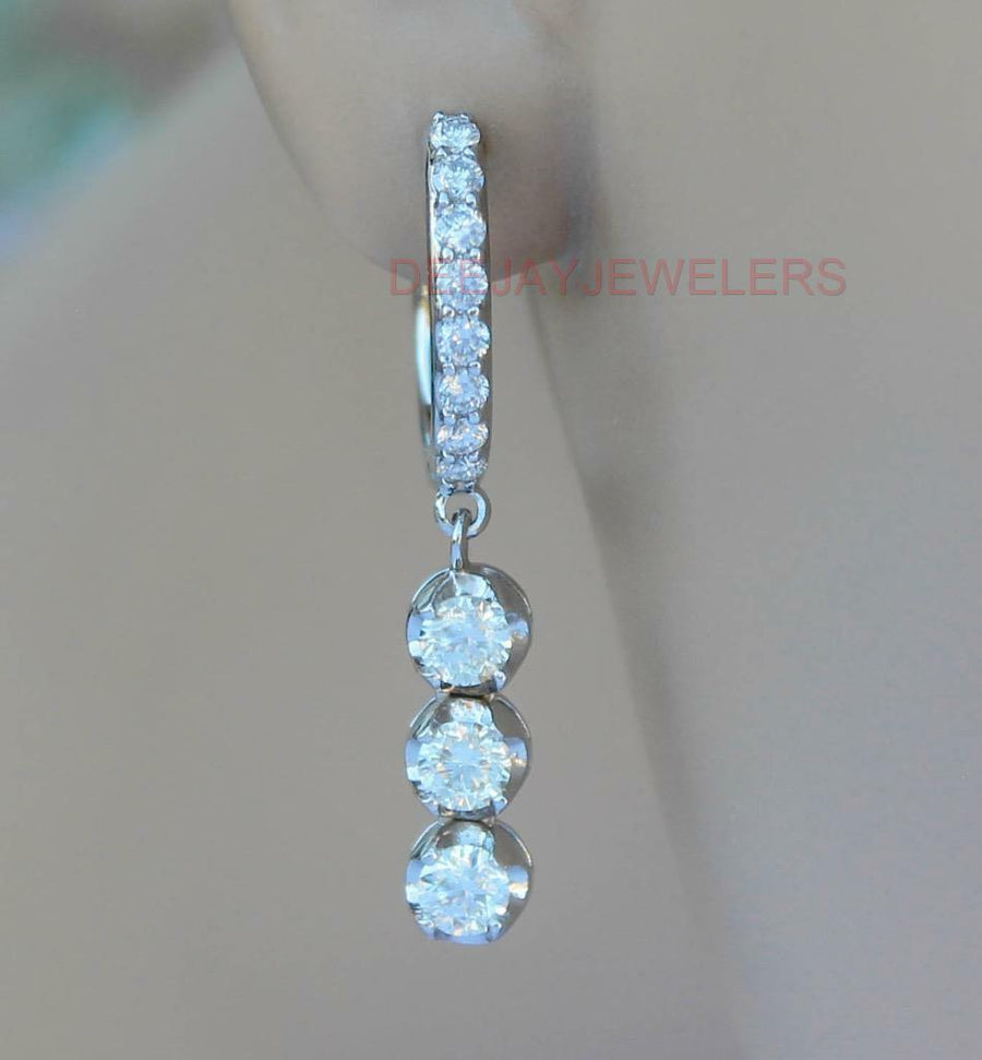 2.12ct Diamond Dangle on Hoop Earrings 18k 14k White Gold