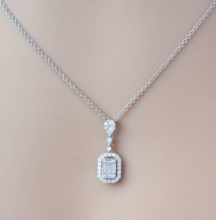 0.70ct Diamond Pendant Necklace 18k White Gold Baguette