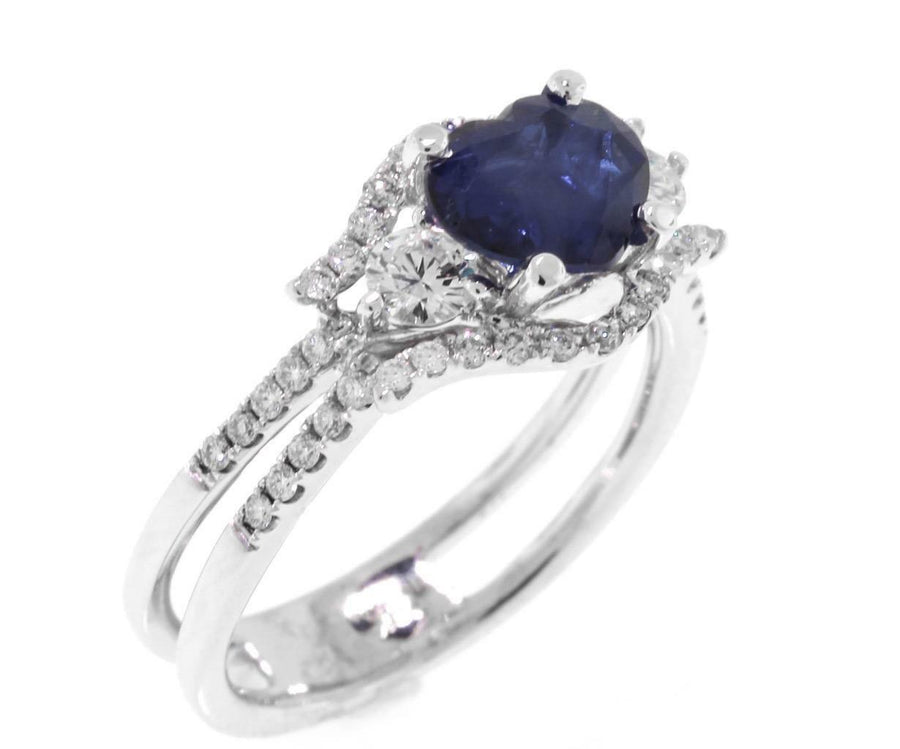 2ct Heart Sapphire and Diamond 3-Stone Ring 18k White Gold