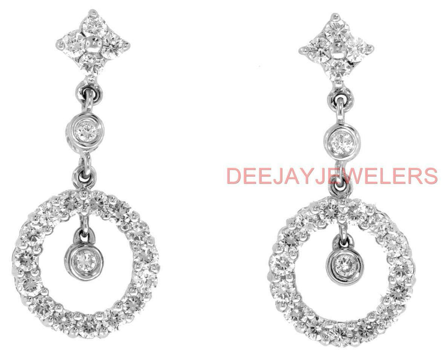 1.10ct Diamond Dangle Earrings 18k White Gold Halo Drops