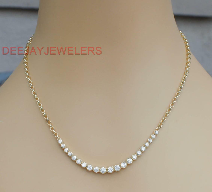 2.48ct Fancy Diamond Half Tennis Necklace 14k Yellow Gold