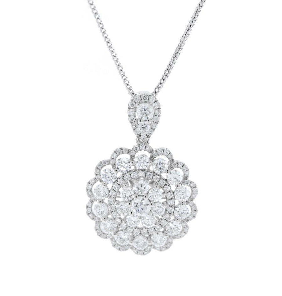 2.85ct Diamond Flower Pendant Necklace 18k White Gold
