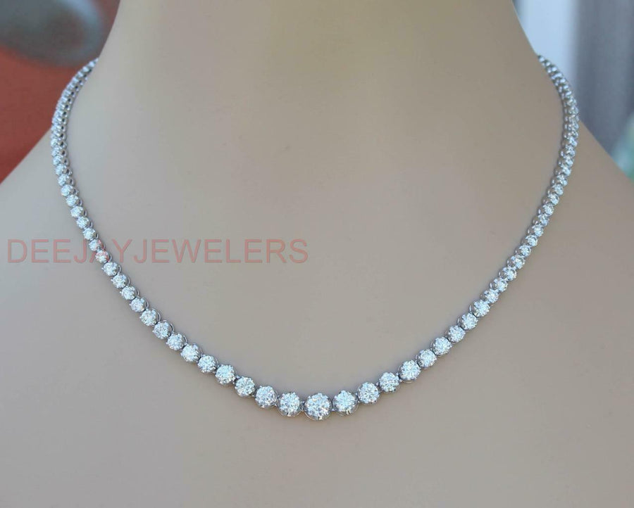 17ct Diamond Riviera Tennis Necklace 14k White Gold 0.82ct Center