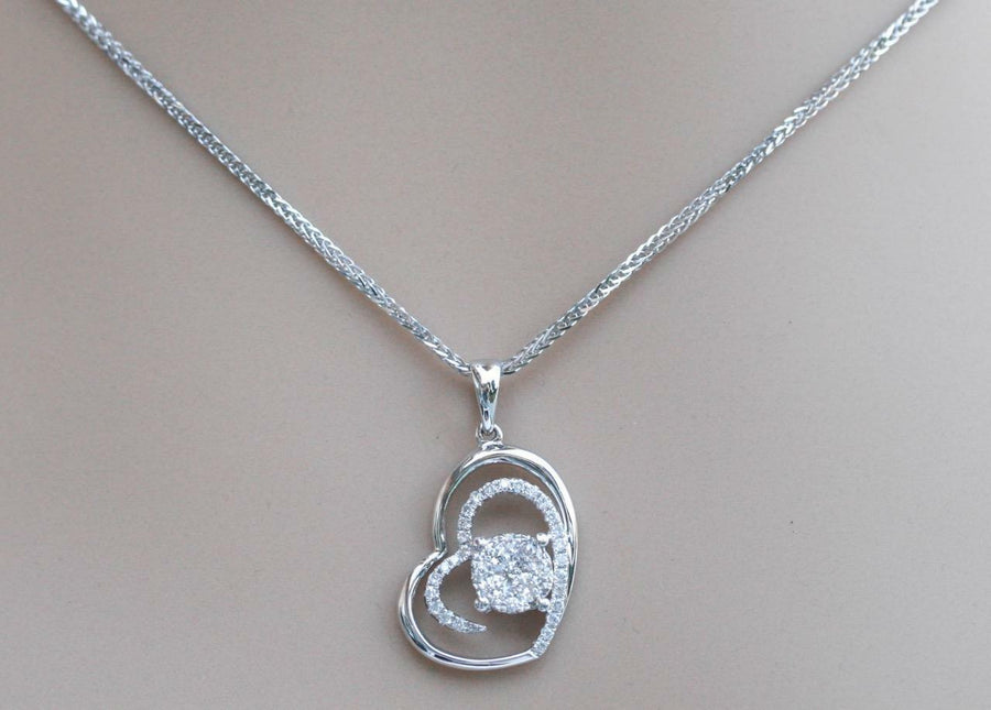 0.40ct Diamond Pendant Heart Necklace 18k White Gold