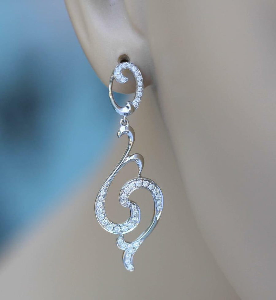0.55ct Diamond Mermaid Dangle Earrings 18k White Gold