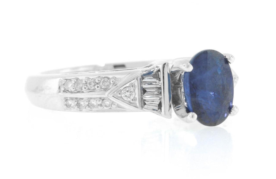 2.30ct Blue Sapphire and Diamond Ring 18k White Gold