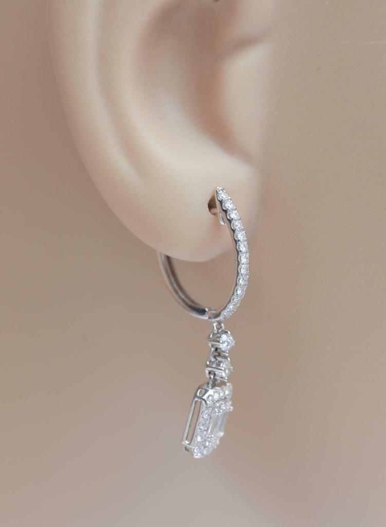 1.14ct Baguette Diamond Dangle Earrings 18k White Gold
