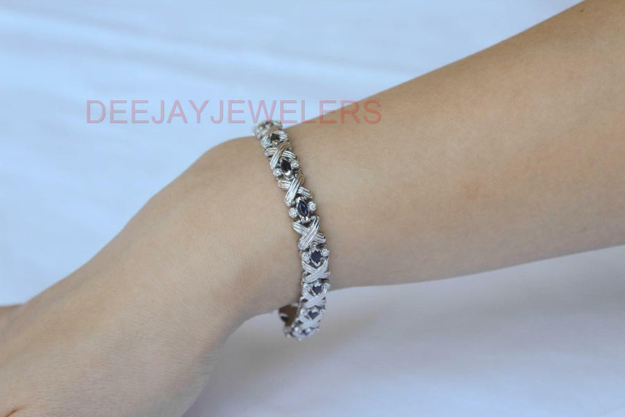4.18ct Sapphire and Diamond Bracelet 14k White Gold