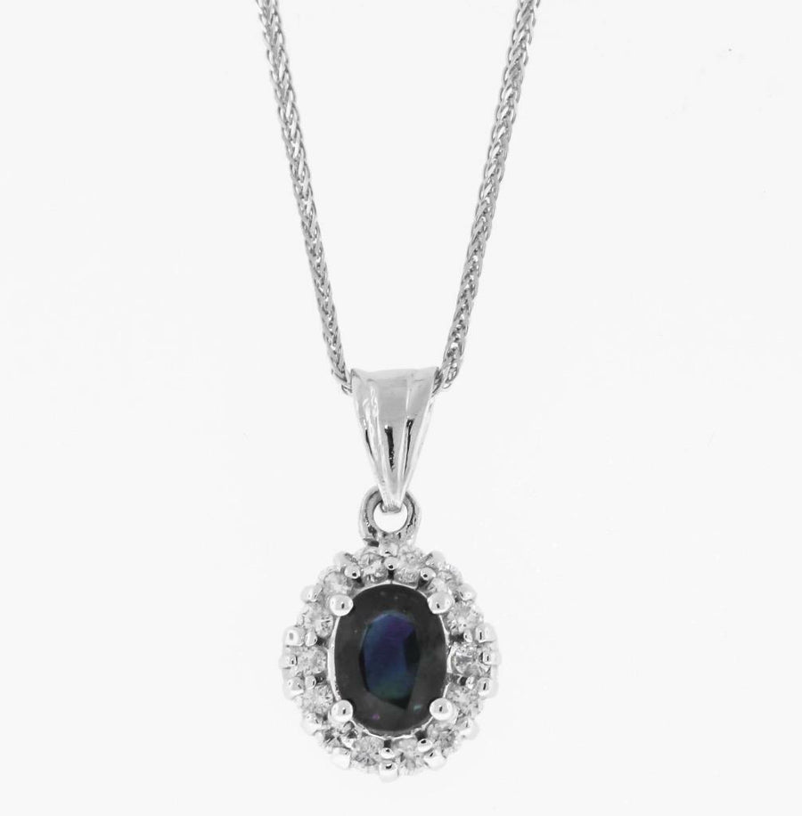 2.00ct Natural Blue Sapphire and Diamond Pendant Necklace 14k White Gold