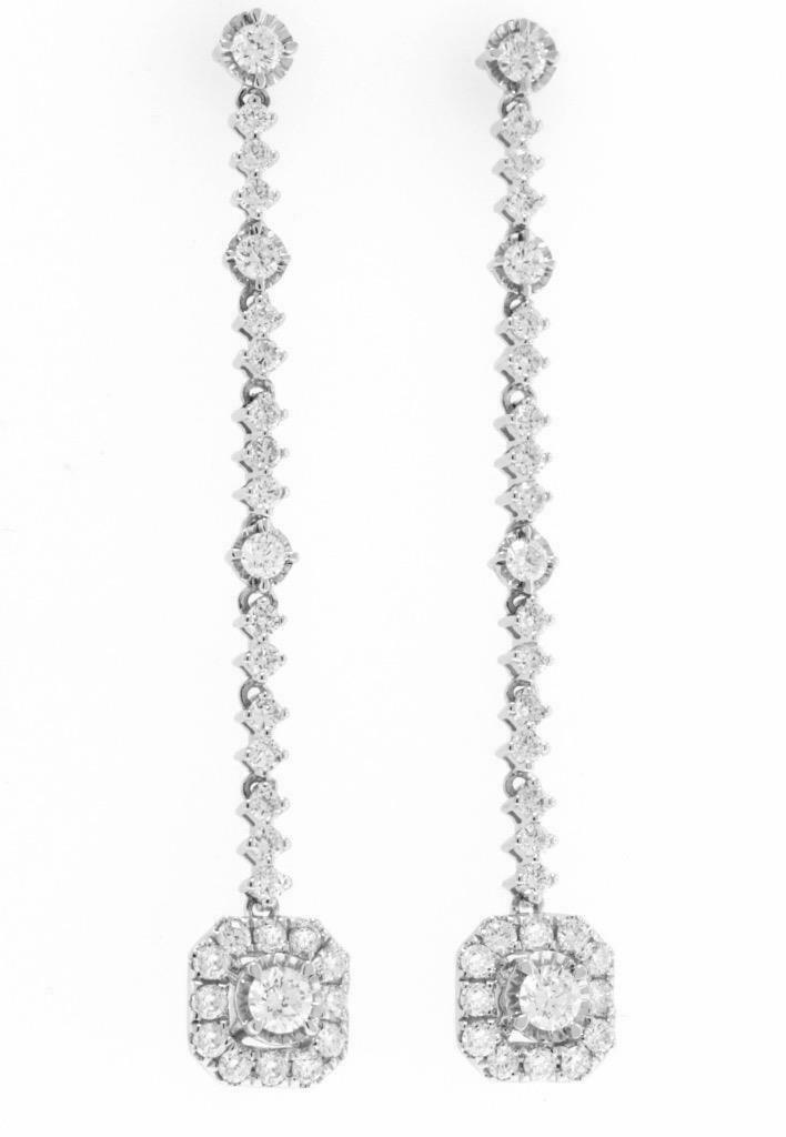 1.13ct Diamond Dangle Earrings Extra Long 18k White Gold