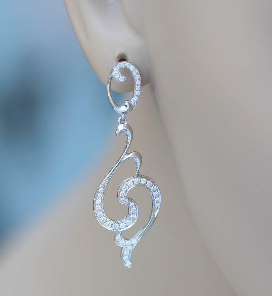 0.55ct Diamond Mermaid Dangle Earrings 18k White Gold