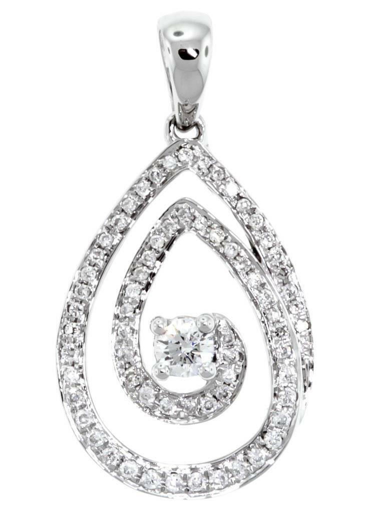 0.31ct Diamond Teardrop Pendant Necklace 18k White Gold