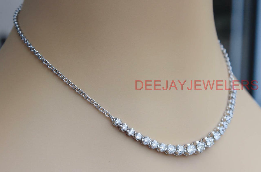 3.57ct Diamond Half Tennis Necklace 14k White Gold Stacking