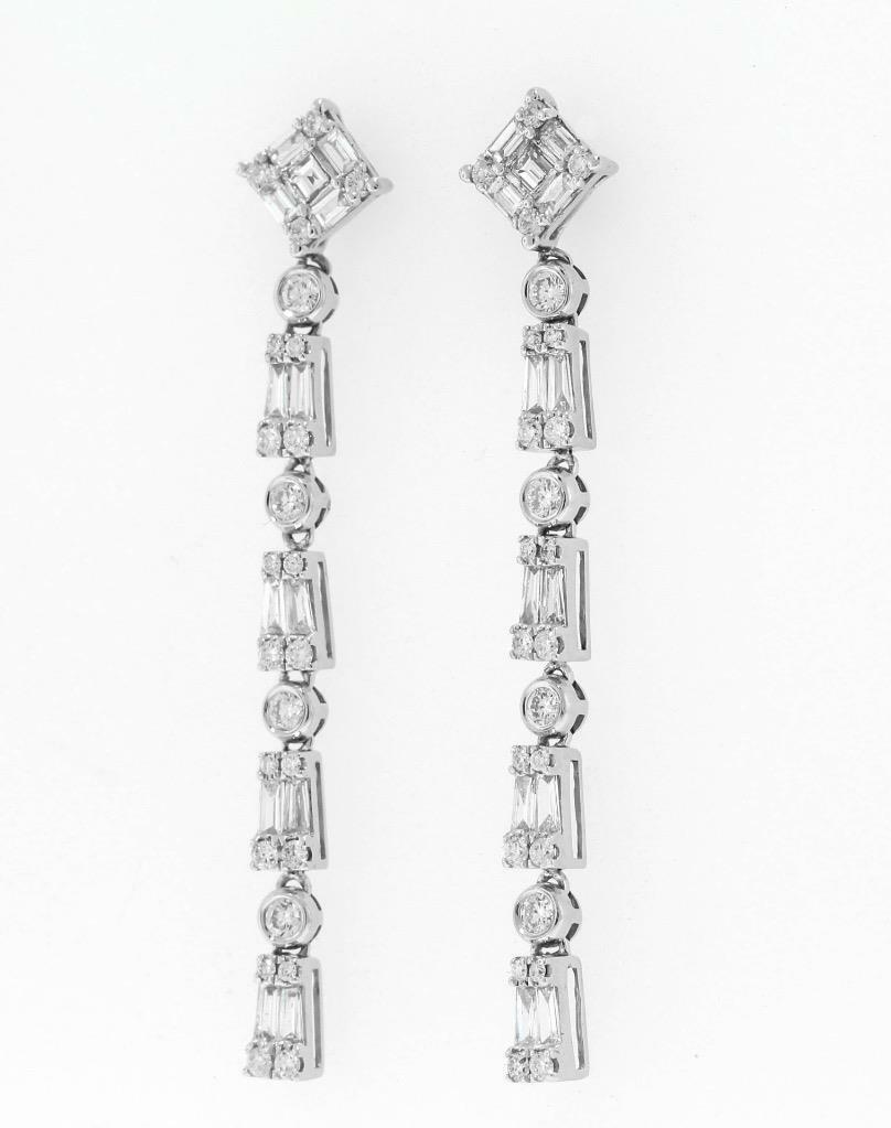 1.50ct Baguette Diamond Dangle Earrings 18k White Gold