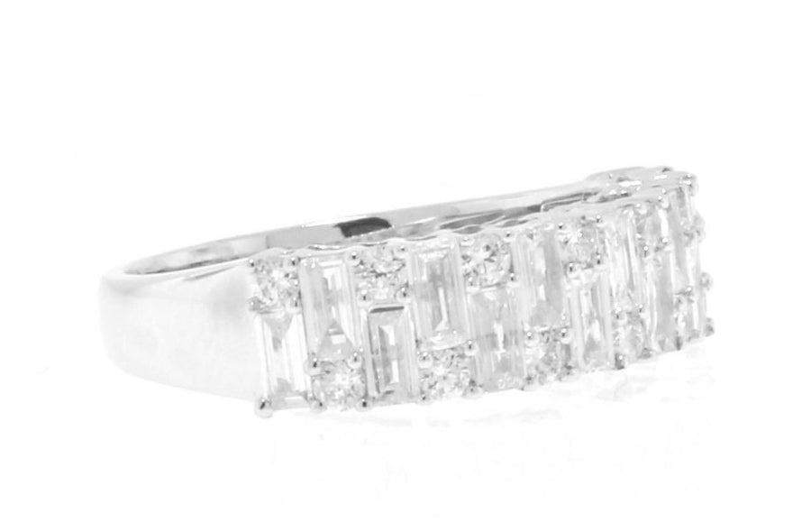 1.11ct Baguette and Round Diamond Ring 18k White Gold Band