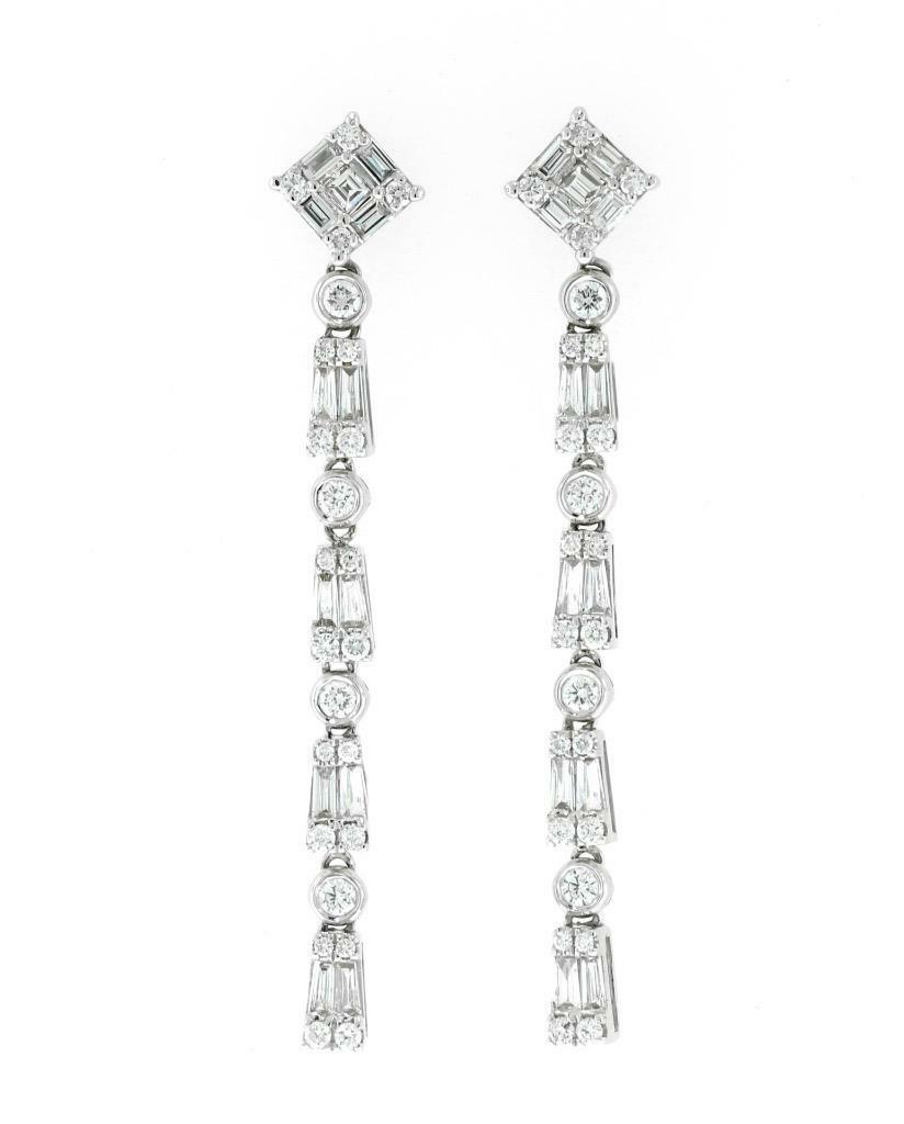 1.50ct Baguette Diamond Dangle Earrings 18k White Gold