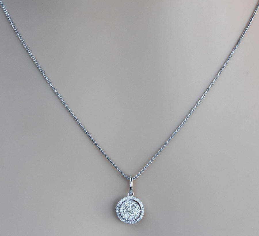 Diamond Pendant Necklace 0.83ct Halo 18k White Gold 10mm