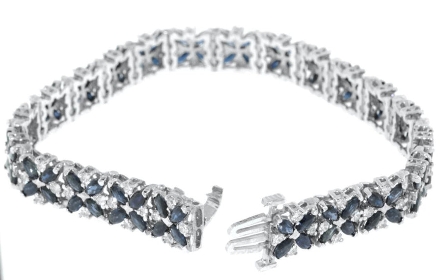 15.38ct Marquise Sapphire and Diamond Bracelet 14k White Gold