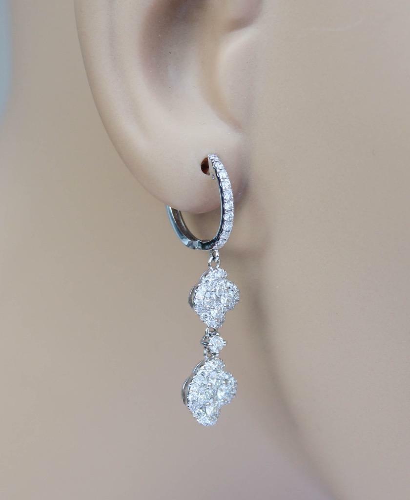 2.07ct Diamond Cluster Dangle Earrings 18k White Gold