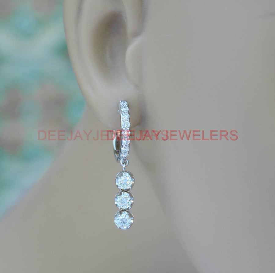 2.12ct Diamond Dangle on Hoop Earrings 18k 14k White Gold