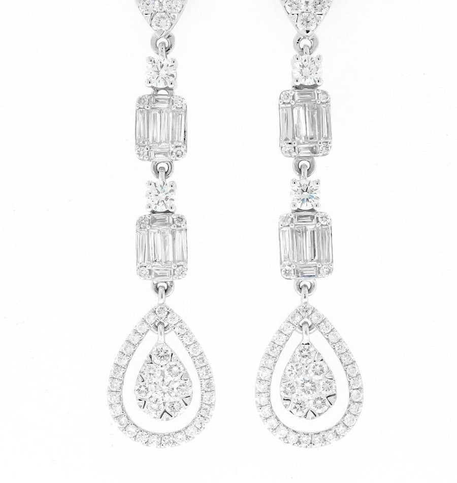 2.16ct Baguette Diamond Dangle Earrings 18k White Gold
