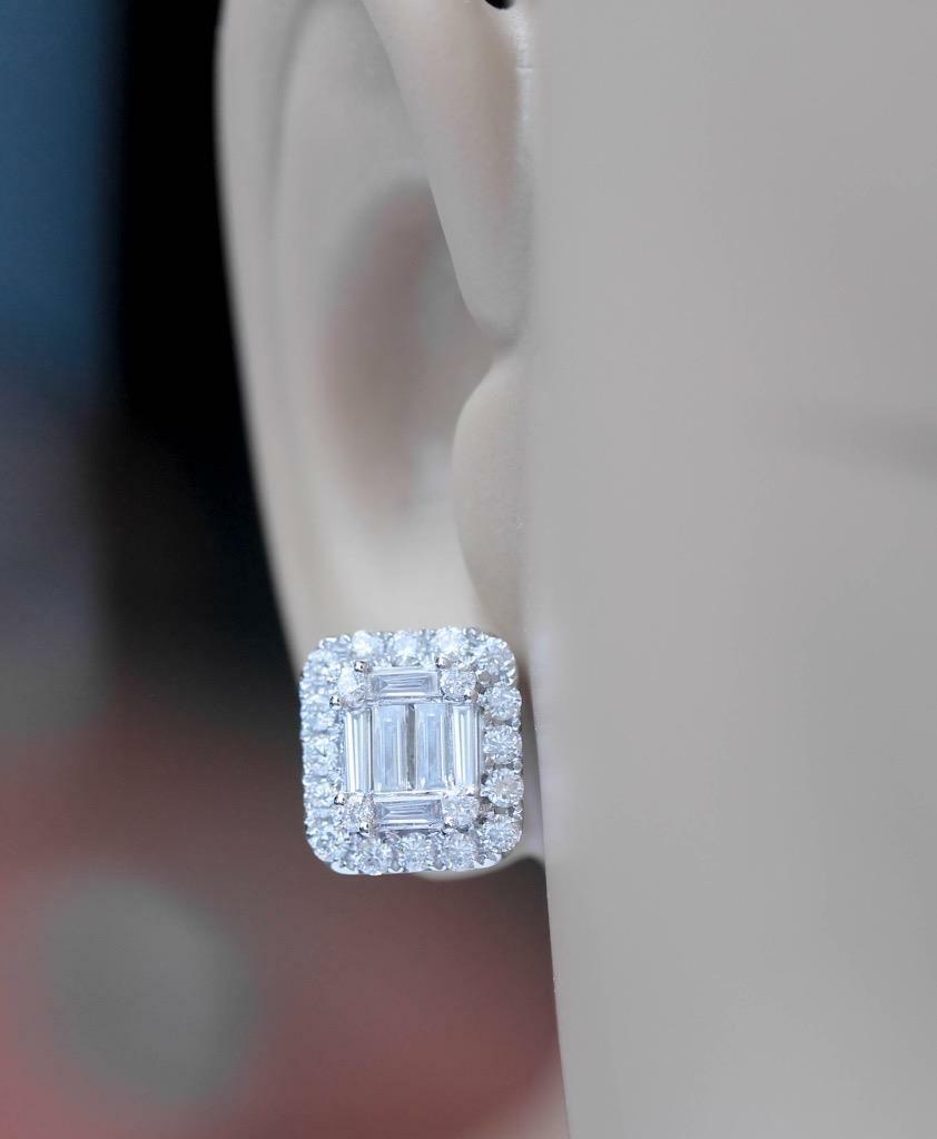 1.31ct Baguette Diamond Stud Earrings 18k White Gold