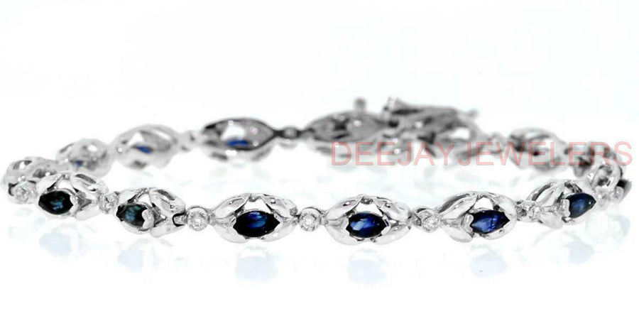 2.43ct Marquise Sapphire and Diamond Bracelet 14k White Gold