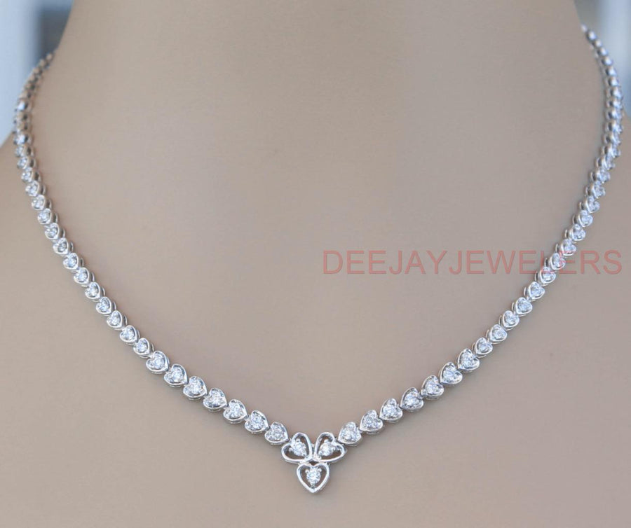 4.25ct Diamond Heart Link Tennis Necklace 14k White Gold