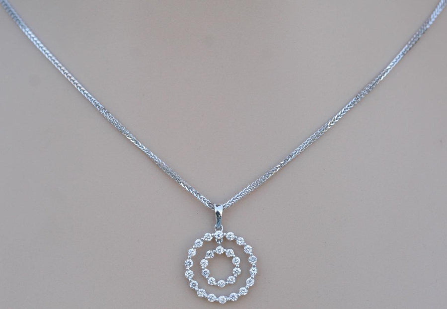 0.79ct Diamond Circles Pendant Necklace 18k White Gold