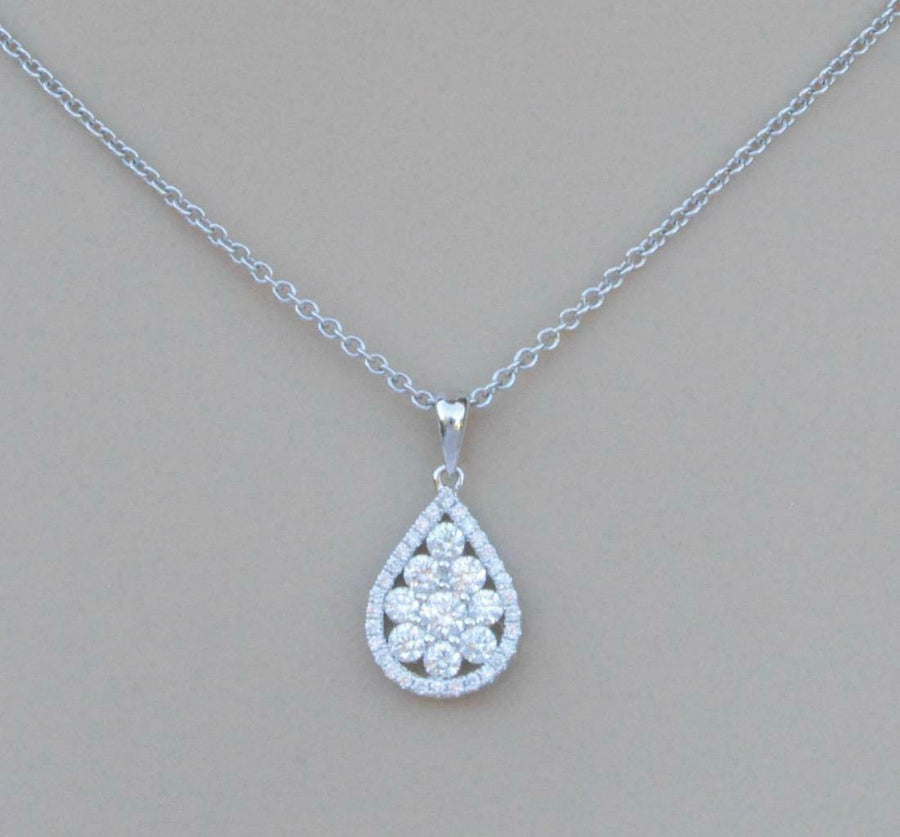 0.70ct Diamond Teardrop Pendant Necklace 18k White Gold