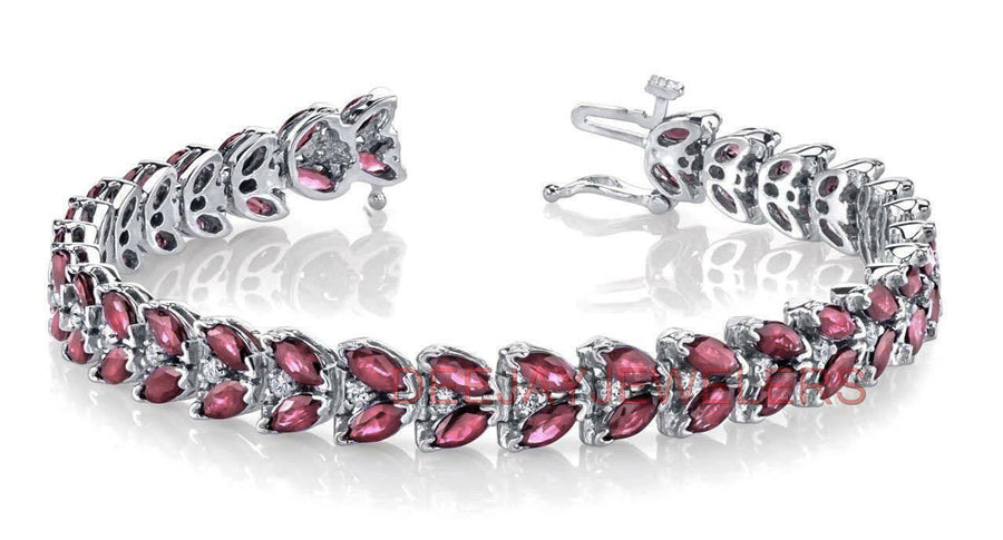 16ct Marquise Ruby and Diamond Bracelet 14k White Gold