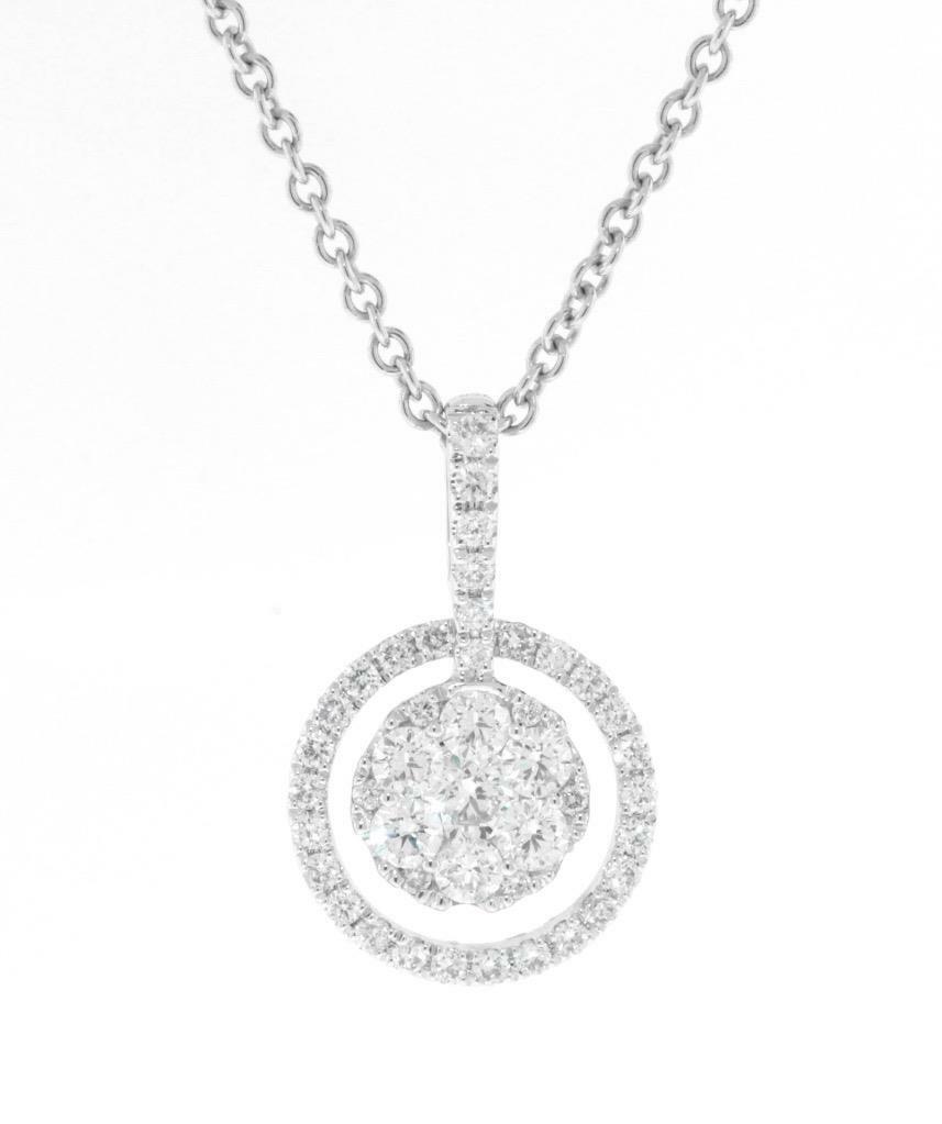 VS1 Natural 0.69ct Diamond Pendant Necklace 18k White Gold Halo Cluster
