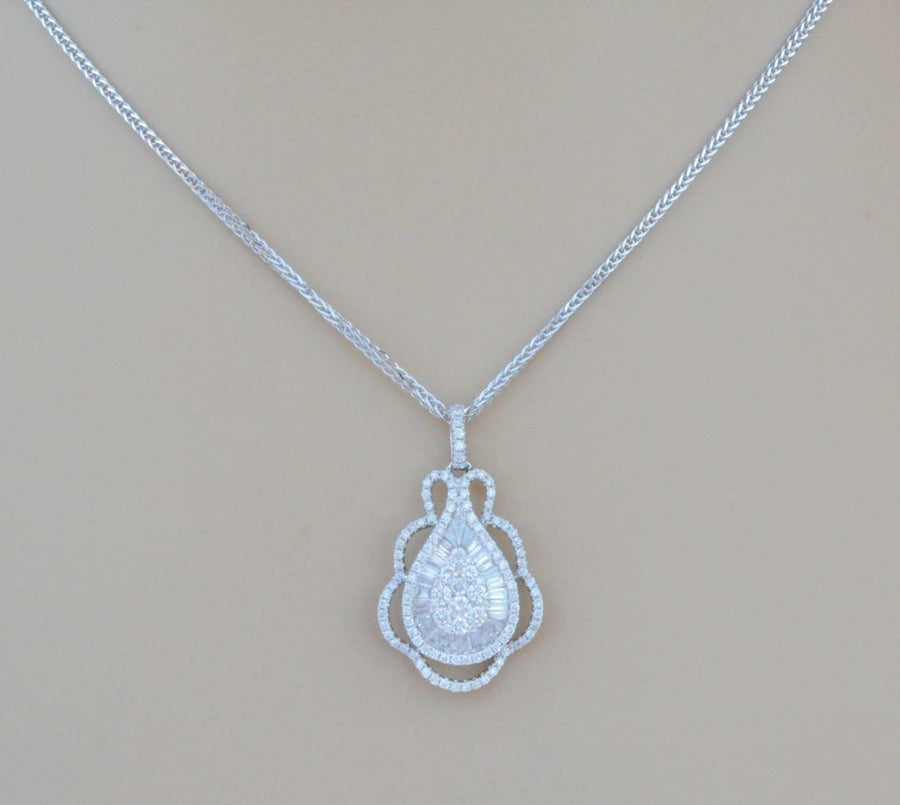 1.75ct Baguette Diamond Pendant Necklace 18k White Gold