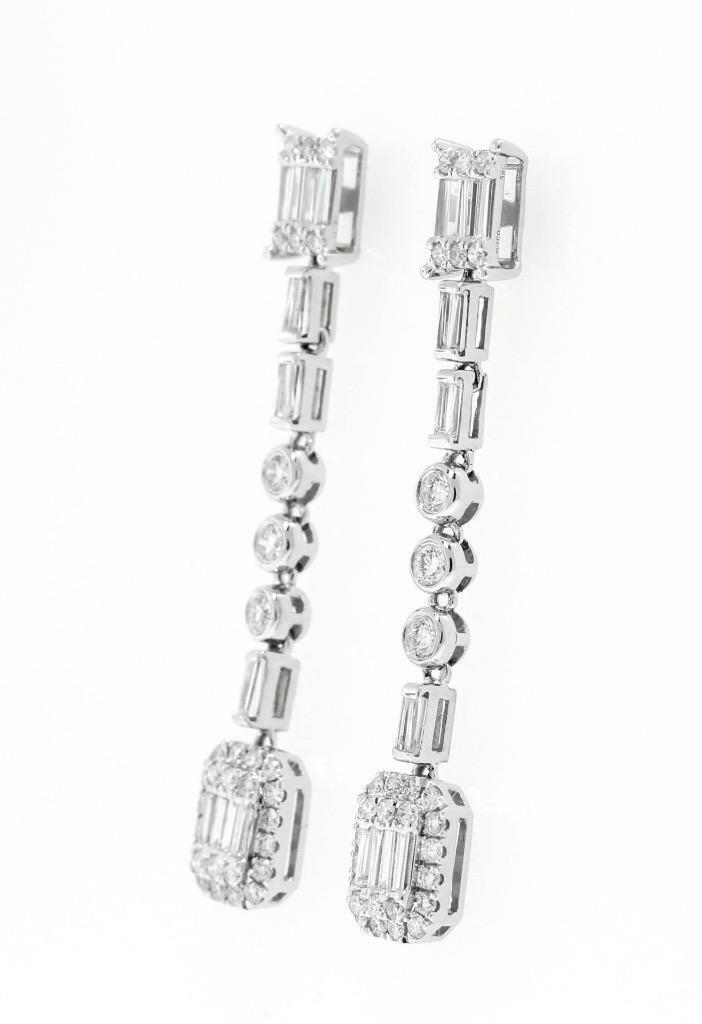 1.15ct Baguette Diamond Dangle Earrings 18k White Gold
