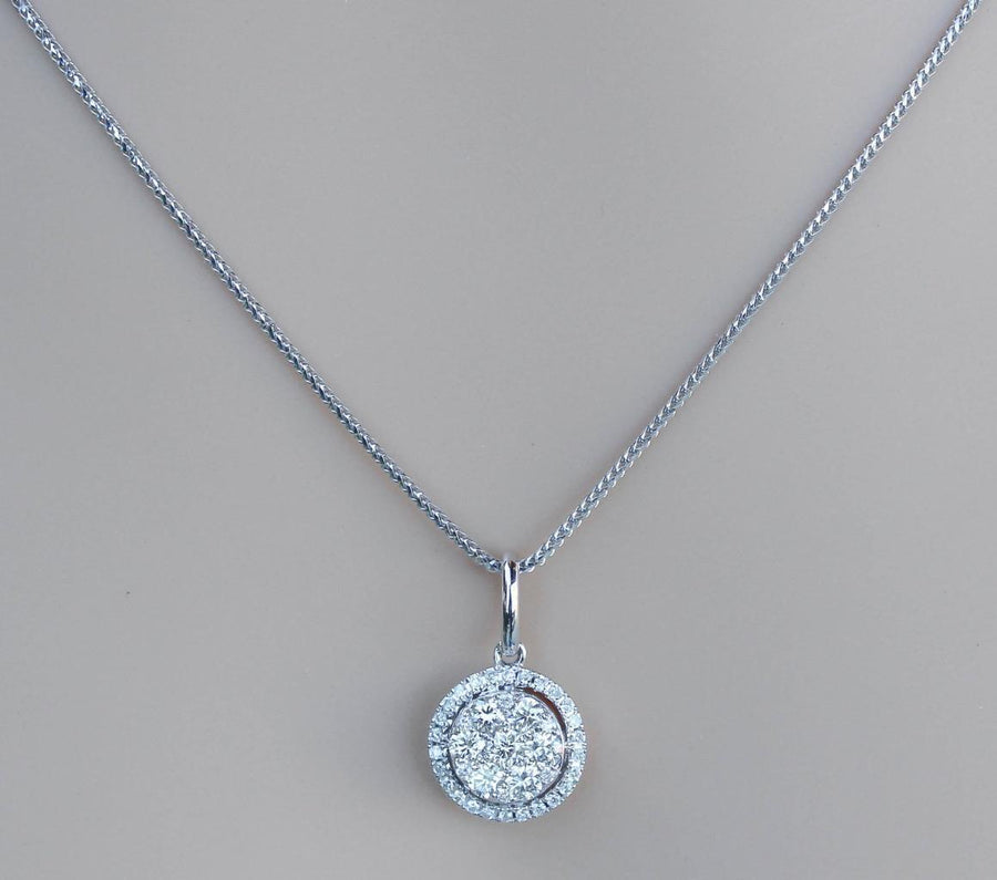 Diamond Pendant Necklace 0.83ct Halo 18k White Gold 10mm