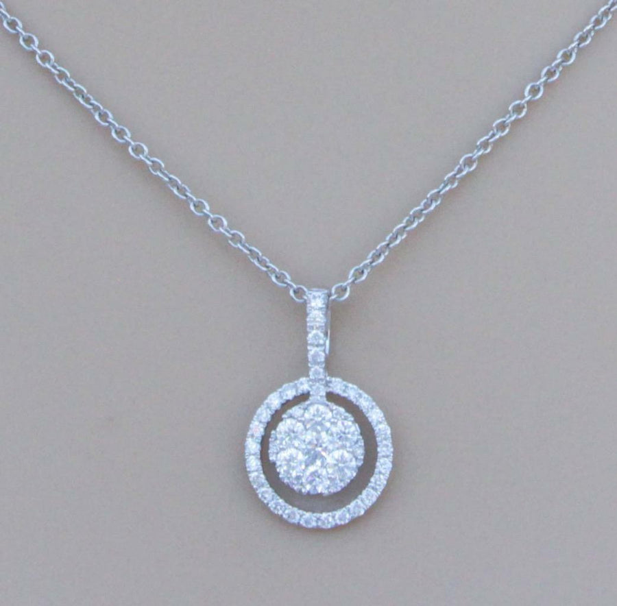 VS1 Natural 0.69ct Diamond Pendant Necklace 18k White Gold Halo Cluster
