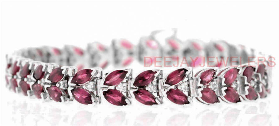 16ct Marquise Ruby and Diamond Bracelet 14k White Gold